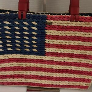 Vintage The Scala Collection American flag straw bag.